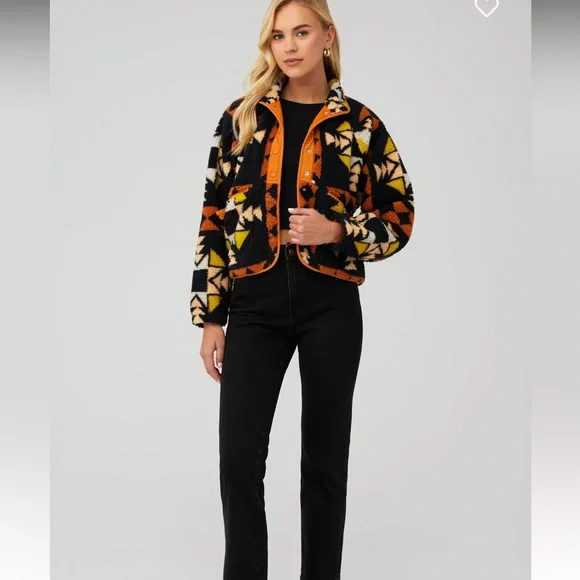 FREE PEOPLE-Rocky Ridge Fleece Aztec Jacket Night Sky SIZE EXTRA SMALL - Picture 5 of 9